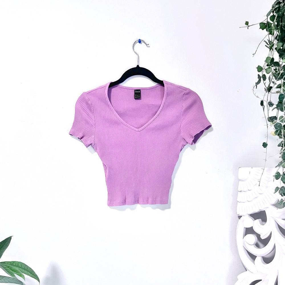 {SHEIN} Mauve Ribbed Short-Sleeve Crop Top